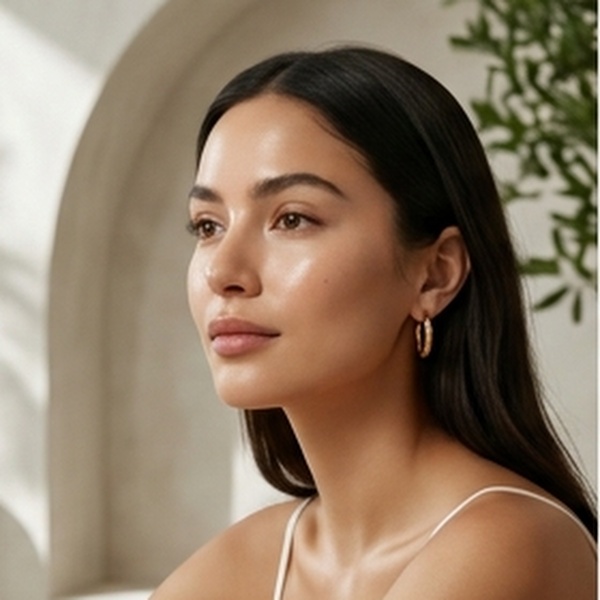 Healthy glowing skin with pearl earring